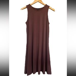 Quince Chocolate Brown Tencel Jersey Mini Swing Dress M Sleeveless Scoop Western